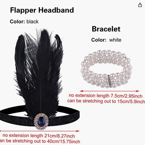 1920s V Neck Sequin Beaded Fringed Dress with 20s Accessories Set - Picture 4 of 7